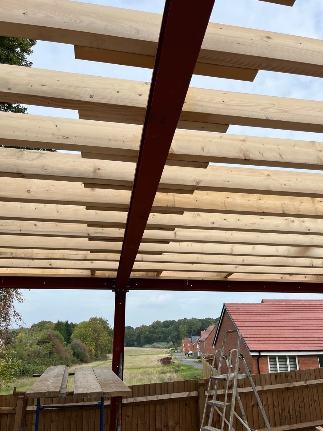 Steel frame and canopy — Rafters on