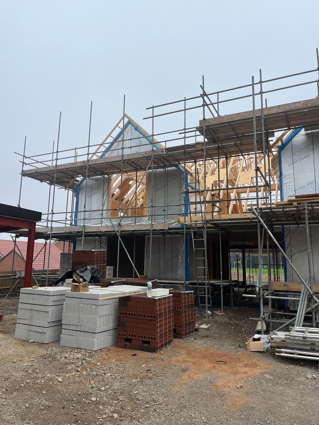 Roof structure and trusses — Scaffolded