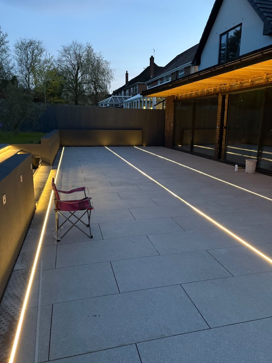 Patio with inset lighting — Lit