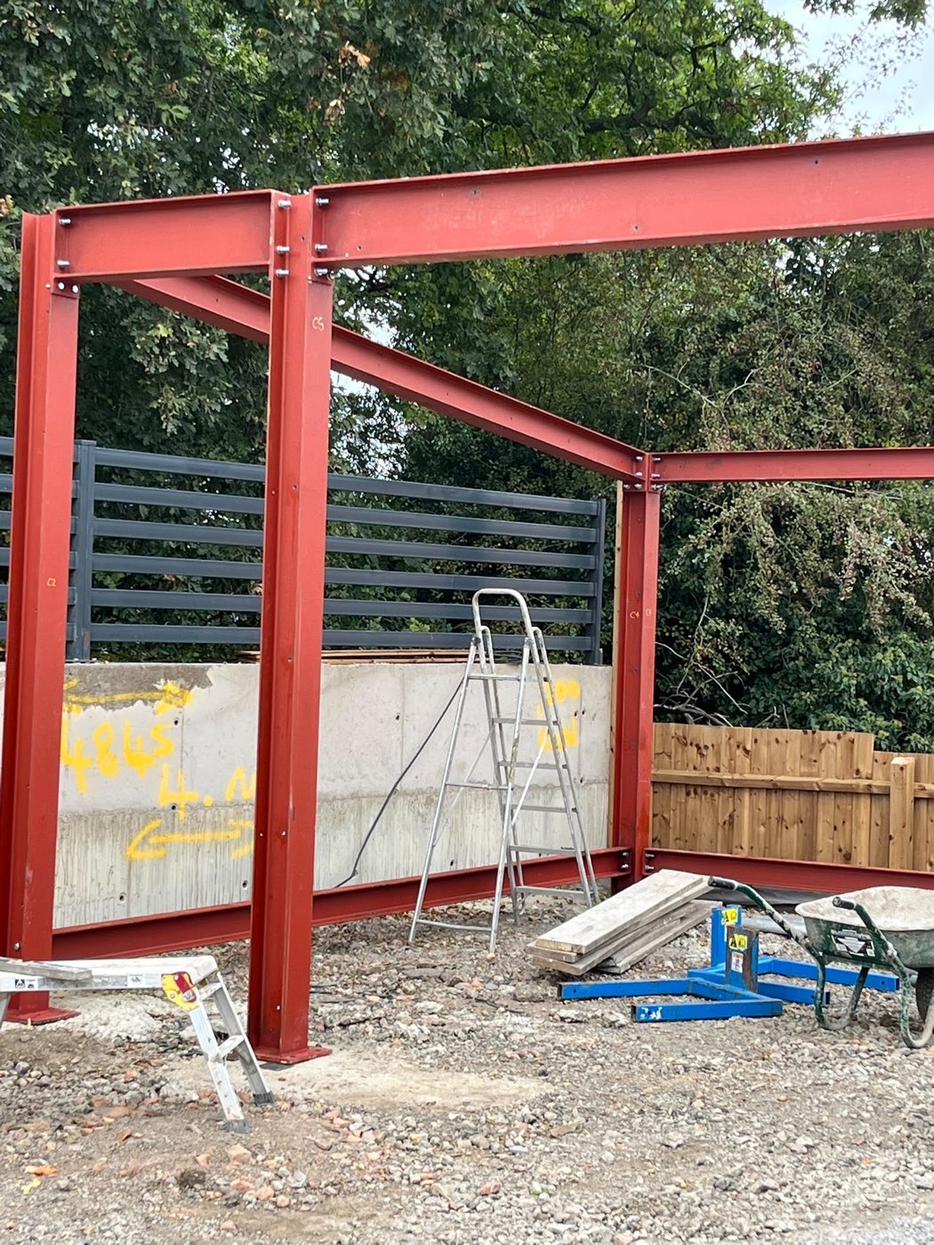 Steel frame on site — Detail