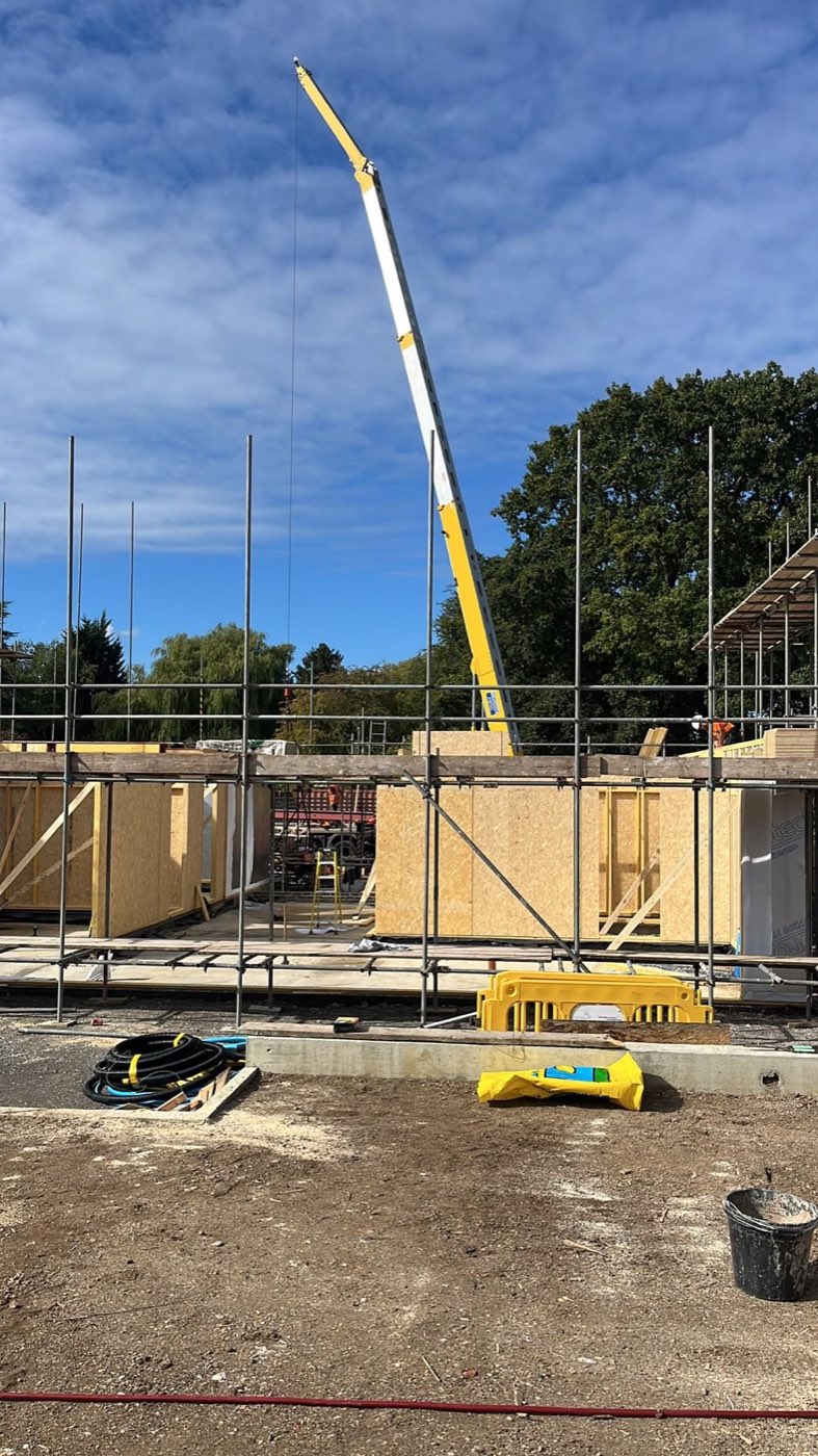 Timber frame build — Craning in